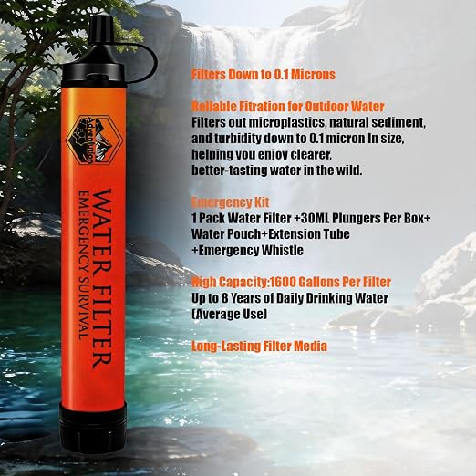 High-Capacity Survival Water Filter Straw Kit with Emergency Whistle, Lightweight Reusable Portable Water Straw for Camping, Hiking, Backpacking & Emergency Preparedness(1 Pack)