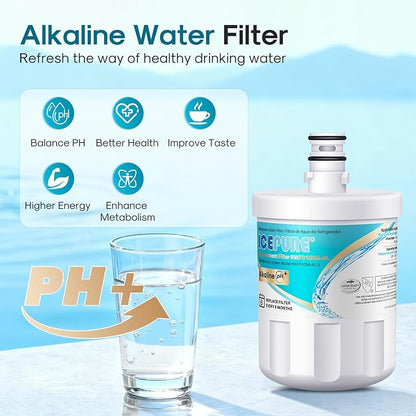 ICEPURE Alkaline 5231JA2002A Refrigerator Water Filter Replacement for LG LT500P, ADQ72910901, GEN11042FR-08, Kenmore 9890, ADQ72910907, LFX25973S, LFX25974ST, 46-9890, LSC27925ST, Enhances PH, 4Pack