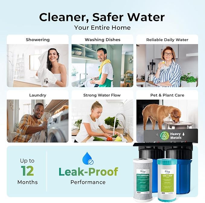 iSpring PFAS & Heavy Metals Whole House Water Filter System, SGS-Tested to Reduce 99% PFAS, 2-Stage Filtration Removes Lead, Heavy Metals, Chlorine, Sediment & Odor, 1” Inlet/Outlet Model: WGB21B-PFKS
