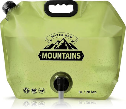 8L Collapsible Water Bag BPA-Free Foldable Water Container Leakproof Portable Water Jug Emergency Water Storage Carrier for Camping Hiking Backpacking RV Travel Fishing Outdoor Survival Gear Green
