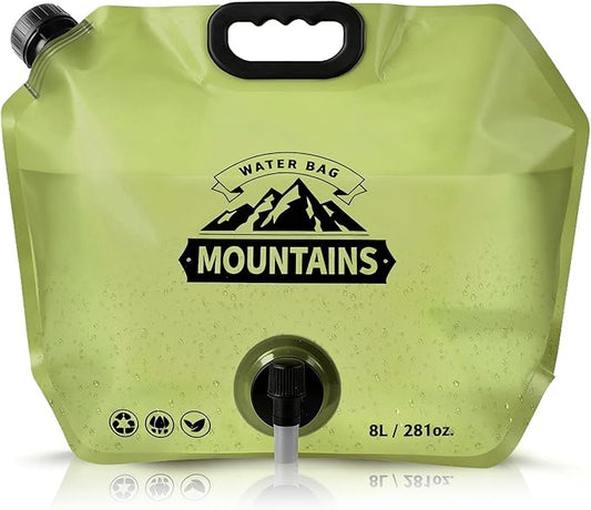 8L Collapsible Water Bag BPA-Free Foldable Water Container Leakproof Portable Water Jug Emergency Water Storage Carrier for Camping Hiking Backpacking RV Travel Fishing Outdoor Survival Gear Green