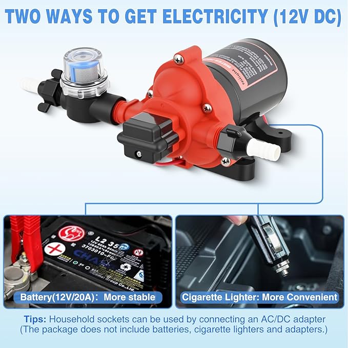 Nilight RV Water Pump, 12v Water Pump 3.5 GPM 45 PSI with Pressure Switch and Strainer Heavy Duty Diaphragm Pump 12 Volt DC Upgrade Self-Priming Low Noice for RV Marine Yacht Caravan Camper Trailer