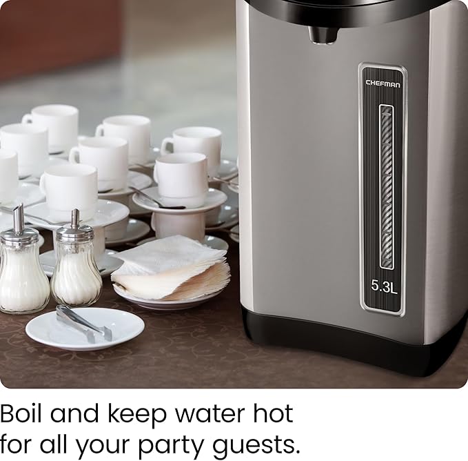 Chefman Electric Hot Water Pot Urn w/Auto & Manual Dispense Buttons, Safety Lock, Instant Heating for Coffee & Tea, Auto-Shutoff & Boil Dry Protection, Insulated Stainless Steel, 3.6L/3.8 Qt/20+ Cups