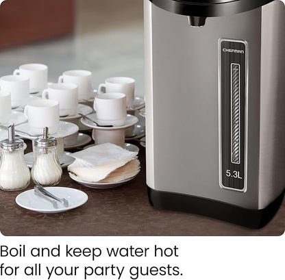Chefman Electric Hot Water Pot Urn w/Auto & Manual Dispense Buttons, Safety Lock, Instant Heating for Coffee & Tea, Auto-Shutoff & Boil Dry Protection, Insulated Stainless Steel, 3.6L/3.8 Qt/20+ Cups