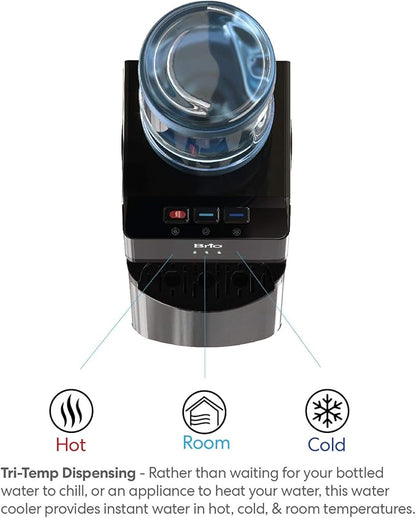 Brio Limited Edition Top Loading Water Cooler Dispenser - Black Stainless Steel - Hot & Cold Water, Child Safety Lock, Holds 3 or 5 Gallon Bottles - UL/Energy Star Approved