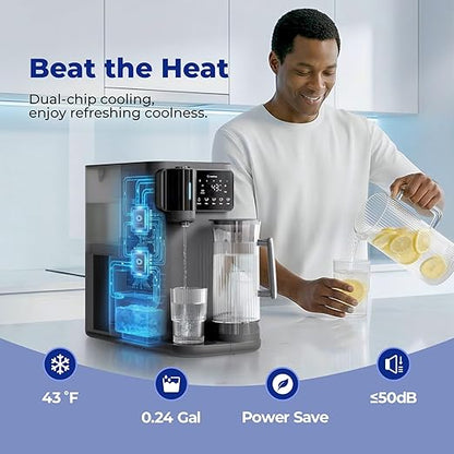 Mineral Countertop Reverse Osmosis System, 6-Stage RO Water Filter, 43℉ Chilled Water with UV-C Light, Large Capacity Tank, Autofill Pitcher, TDS Monitoring, Portable Purifier for Home