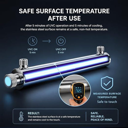 Whole House UV Water Filter, 55W Ultraviolet Water Purifier with Flow Sensor & 5-Min Delay Shutoff, 12 GPM Stainless Steel UV Water Treatment System for Well Water, 3/4" MNPT, 120V