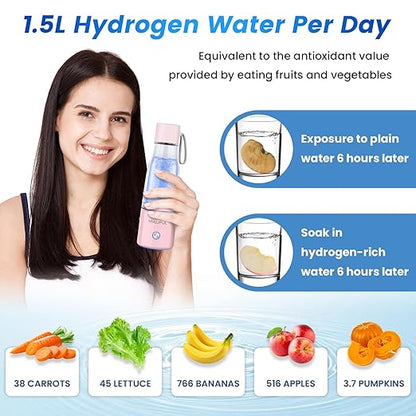 5000PPB Hydrogen Water Bottle, 3 in 1 Hydrogen Water Bottle Generator with SPE/PEM Electrolysis Technology Hydrogen Water Ionizer Machine for Home, Office/Pink
