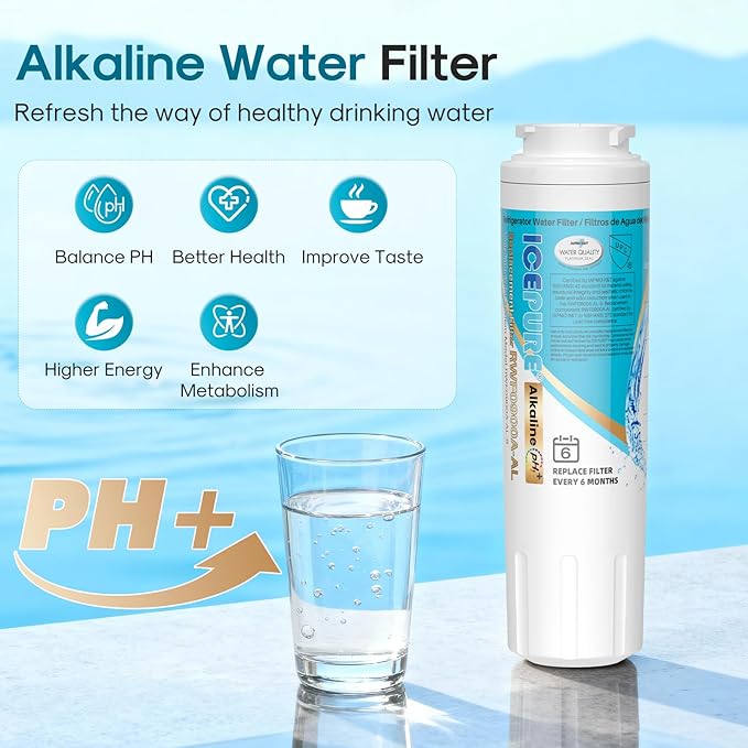 ICEPURE Alkaline UKF8001 Refrigerator Water Filter Replacement for Whirlpool EDR4RXD1, EveryDrop Filter 4, Maytag UKF8001, 4396395, UKF8001P, UKF8001AXX, RFC0900A, UKF8001AXX-200, Enhances PH, 1 Pack