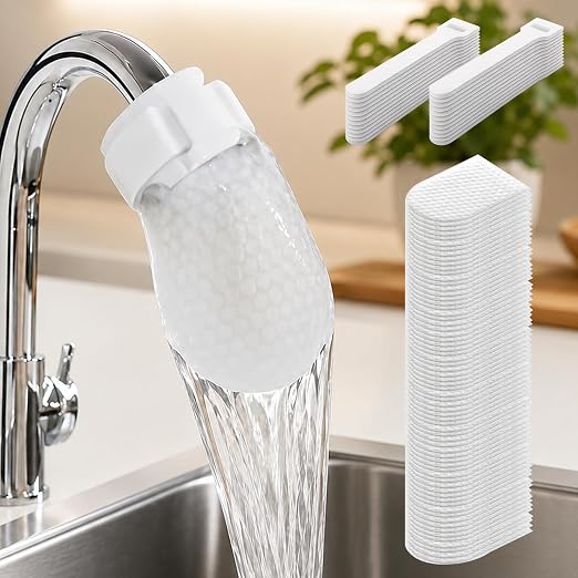 Faucet Filter Cotton Bags - Fits Spouts 1.1" & Under, Traps Limescale, Rust & Sediment, High Density Splash-Proof Universal Faucet Filter for Kitchen Sink Bathroom, 100PCS & 20 Fixed Straps
