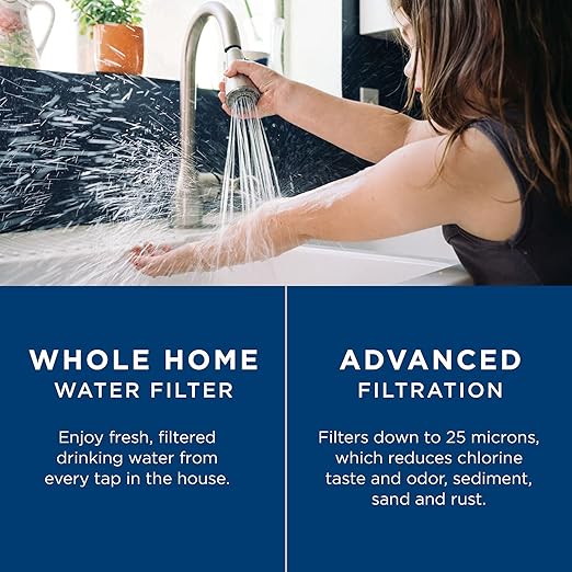 GE FXHTC Whole House Water Filter,Replacement for Water Filtration System,NSF Certified: Reduces Chlorine, Sediment, Rust,Other Impurities,Replace Every 3 Months for Best Results,1 Filter (Pack of 4)