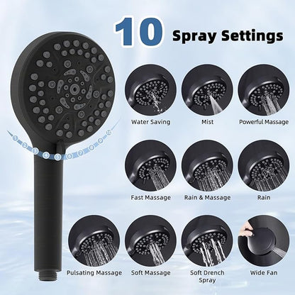 All Metal Rain Shower Head, 10” High Pressure Rainfall Shower Head with Handheld Spray, 10-Mode Powerful Cleaning Handheld Showerhead, 16" Stainless Steel Adjustable Extension Arm, Oil Rubbed Bronze