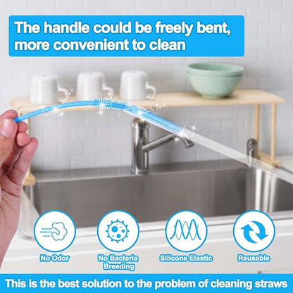 XANGNIER Silicone Straw Cleaner Brush,2 Pcs Reusable Extra Long Straw Cleaner Brush for Cleaning Plastic Metal Stainless Steel Glass Boba Clear Smoothie Travel Drinking Straws,Straw Cover