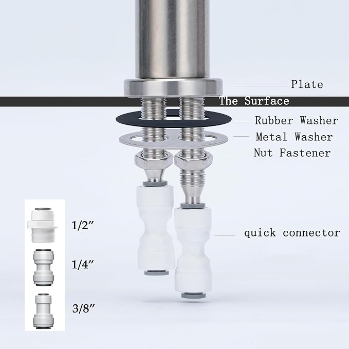 Two Way Drinking Faucet with Two Handles, Water Purifier RO Faucet, Stainless Steel Direct Drinking Kitchen tap for Filters, Sparkling, Cold Water