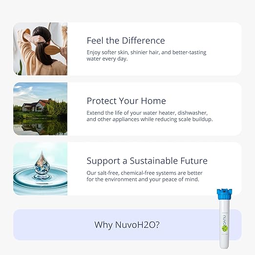 NuvoH2O Citrus-Based, Salt-Free Water Filter System + Water Softener – Healthy & Pure Water, Retains Healthy Minerals – Removes Hard Water Build Up (Home System)