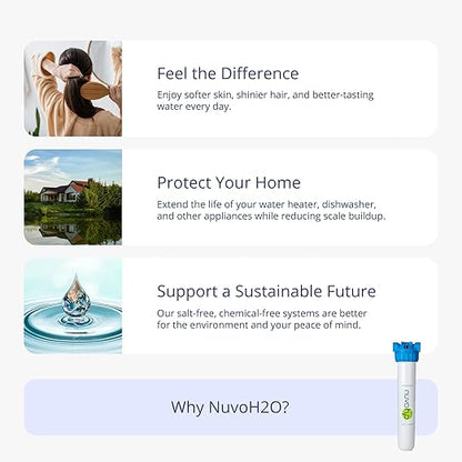 NuvoH2O Citrus-Based, Salt-Free Water Filter System + Water Softener – Healthy & Pure Water, Retains Healthy Minerals – Removes Hard Water Build Up (Home System)