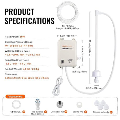 VEVOR Bottled Water Dispenser Pump System, 5 Gallon Dispensing System, Automatic Electric Water Dispenser, Single Inlet Water Jug Pump, Compatible Use with Coffee/Tea Machine, Refrigerator, Ice Maker
