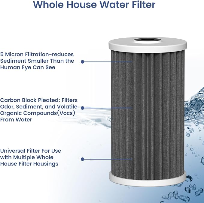 4.5"x10" 5 Micron Carbon Sediment Water Filter Replacement Cartridge Compatible with AO Smith Whole House Filtration Systems - AO-WH-PREL-RCP, 2 Pack