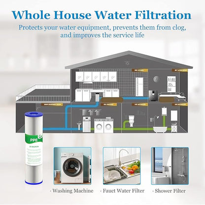 20 Micron Water Filter 10" x 2.5", 10-inch Whole House Sediment Pre-Filters for Well & Tap water, Replacement Cartridge for FXWPC, EQ-PFC35, ECP5-10, S1, 3WH-STDPL-F02, SPC-25-1005, 6-Pack