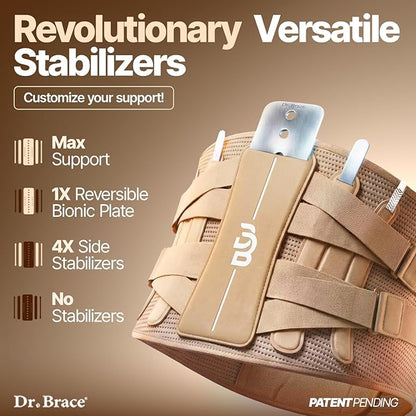 DR. BRACE® Lower Back Brace for Men & Women for Lower Back Pain Relief, Revolutionary Versatile Splints System & Removable Lumbar Pad, Adjustable & Breathable Back Support Brace (53.1-59.1″)