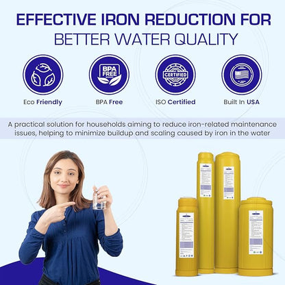Crystal Quest Iron Filter Cartridge – Reduces Iron, Enhances Water Clarity, Protects Plumbing & Appliances, Long-Lasting Performance 2-7/8” x 20”