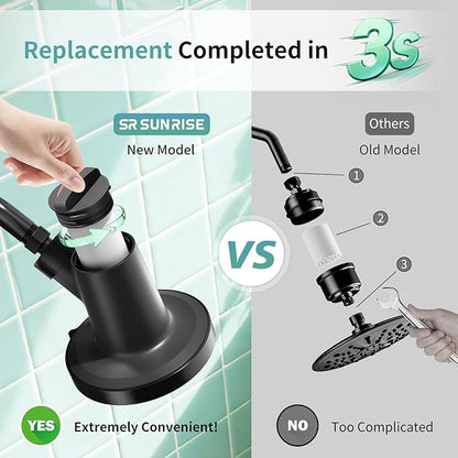 SR SUN RISE Filtered Shower Head - High Pressure Rain Shower Head with 20-Stage Filterr, 6 Spray Modes for Hard Water Softener, Remove Chlorine & Heavy Metals (Black, 5.5 Inch Round)