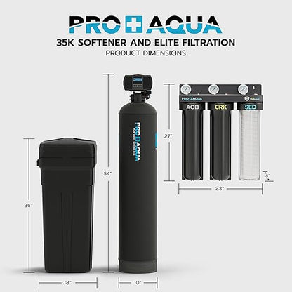 PRO+AQUA PRO-E-S35E Whole House Water Filtration System with 35,000 Grain Softener Combo | 3-Stage Filtration + Water Conditioning | for 3–5 People | Easy Installation