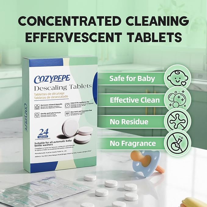 Descaling Tablets for Bottle Washer, 24 Count – Universal Fit Most Bottle Washer Models – Effective for Removing Milk & Limescale, Works with Washer, Warmer, Sterilizer & Formula Maker