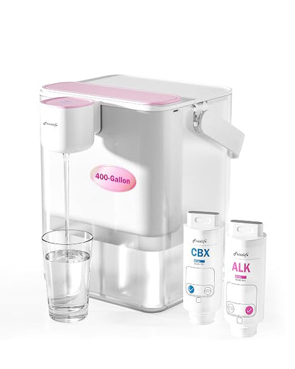Frizzlife MD40 Alkaline Electric Water Filter Dispenser with 2 Filters, NSF/ANSI 53/42/372, 400-Gallon Pitcher, 18-Cup Countertop Rechargeable Instant System, 6 Months Filter Life Water Purifier