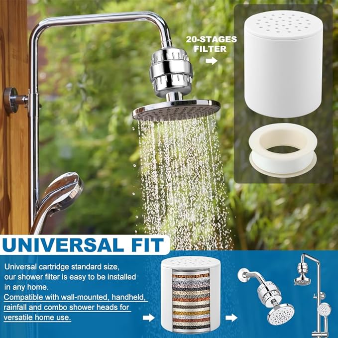 4 Pack 20 Stage Shower Head Filter Universal Replacement Cartridge with Sealing Tapes for Water Soften, Remove Heavy Metals, Iron, Other Sediments