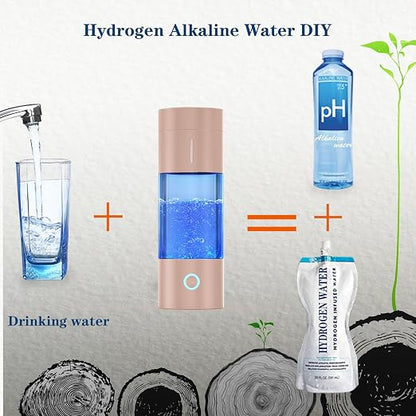 Hydrogen Water Generator Bottle - 400ml Rechargeable Hydrogen Water Ionizer Machine, Portable Hydrogen Rich Water Cup Maker, Hydrogen Water Bottle Glass Good for Travel, Sports, Gift (Gold)