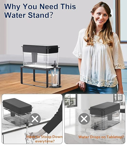 Water Filter Dispenser Stand with Drip Tray - 7.9''W x 14.9''D x 7''H, Metal Stand Designed for Brita Filter, Compatible with Zero Water, PUR, Waterdrop etc.