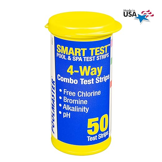 Poolmaster 4-Way Swimming Pool & Spa Test Strips, 50 Count Total, Easy-to-Read Results, Fast, Accurate Chlorine, Bromine, Alkalinity & pH Testing for Pools, Spas & Hot Tubs, Made in the USA