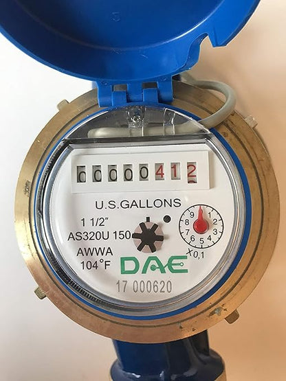 DAE AS320U-150P 1-1/2" Water Meter with Pulse Output, Measuring in Gallon + Coupling