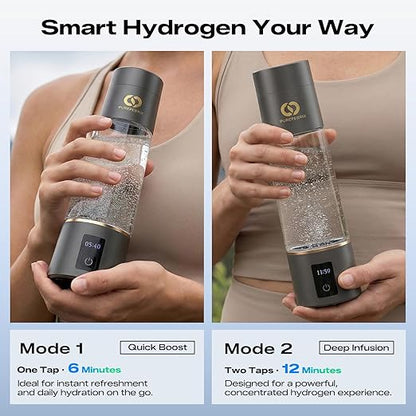 PUREPEBRIX Hydrogen Water Bottle Generator - Up to 6400 PPB & 12-Hour Hydrogen Retention - H2 Certified SPE/PEM Tech - Portable, Recovery & Thoughtful Wellness Gift (Grey)