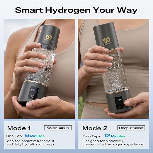 PUREPEBRIX Hydrogen Water Bottle Generator - Up to 6400 PPB & 12-Hour Hydrogen Retention - H2 Certified SPE/PEM Tech - Portable, Recovery & Thoughtful Wellness Gift (Grey)