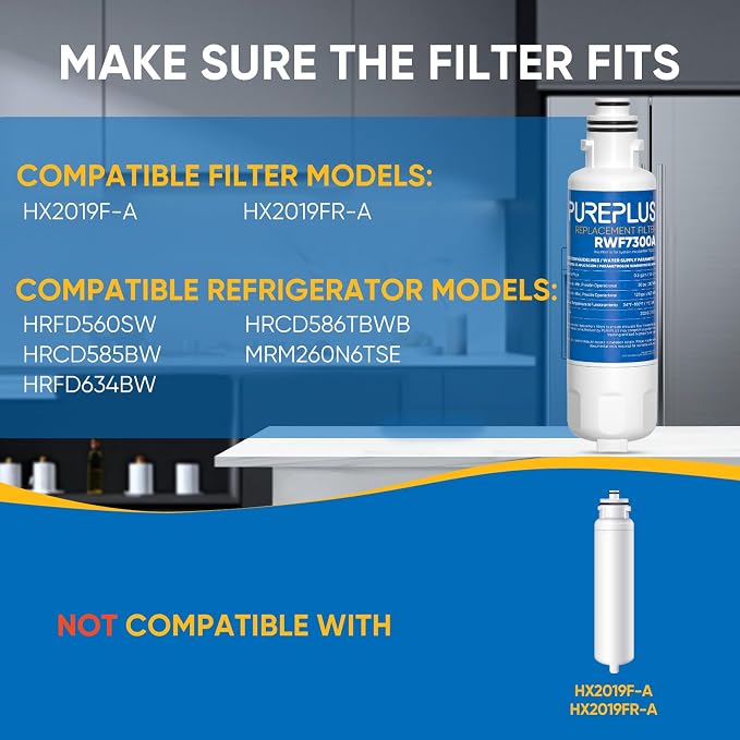 PUREPLUS HX2019FR-A Replacement Refrigerator Water Filter, Compatible with Hisense HX2019FR-A, HX2019F-A, HRM260N6TSE, HRFD560SW, HRCD585BW, HRFD634BW, HRCD650BW, HRCD586TBWB, Mora MRM260N6TSE, 1PACK