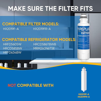PUREPLUS HX2019FR-A Replacement Refrigerator Water Filter, Compatible with Hisense HX2019FR-A, HX2019F-A, HRM260N6TSE, HRFD560SW, HRCD585BW, HRFD634BW, HRCD650BW, HRCD586TBWB, Mora MRM260N6TSE, 1PACK