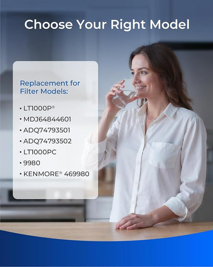 Waterdrop Plus LT1000PC ADQ747935 MDJ64844601 Refrigerator Water Filter | NSF 401, Reduce PFAS, Replacement for LG® LT1000P®/PC/PCS, ADQ74793501, Kenmore® 46-9980, LFXC24796S, LSFXC2496D, LMXS28626S