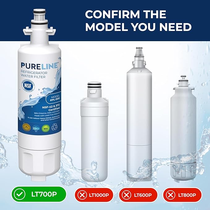 Pureline 9690, LT700P Replacement for LG LT700P, Kenmore Elite 9690, Kenmoreclear 46-9690, ADQ36006101, HDX FML-3, Refrigerator Water Filter - Reduces Bad Taste & Odor (Pack of 2)