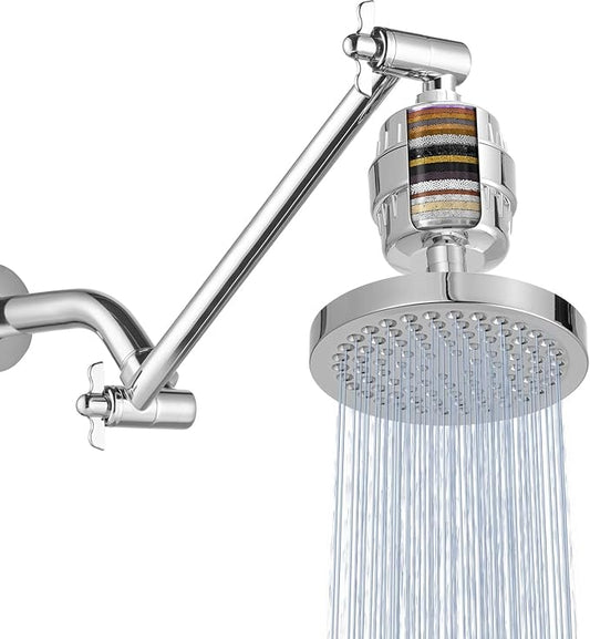 Filtered Shower Head with Extension Arm, High Pressure Rain Showerhead Filter Set for Hard Water Removes Chlorine and Harmful Substances (Chrome)