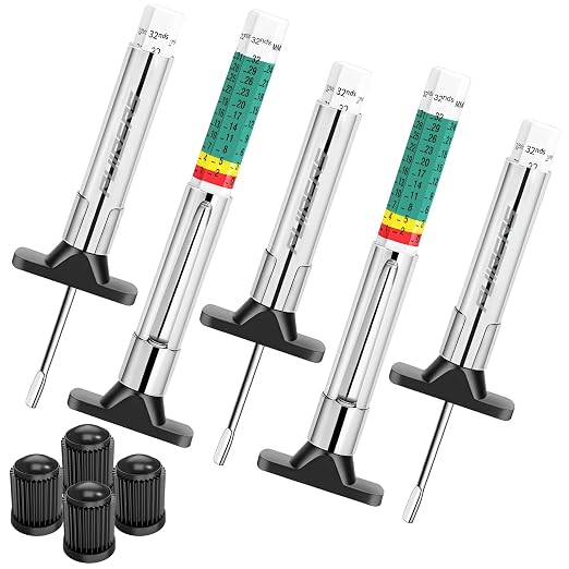 5PCS Professional Tire Tread Depth Gauges(1/32" & 25mm), PUIBERS Tire Gauge Tools Ideal for Cars, Trucks & Motorcycles. Six-Sided Dual Scales Design for Tire Wear Checker