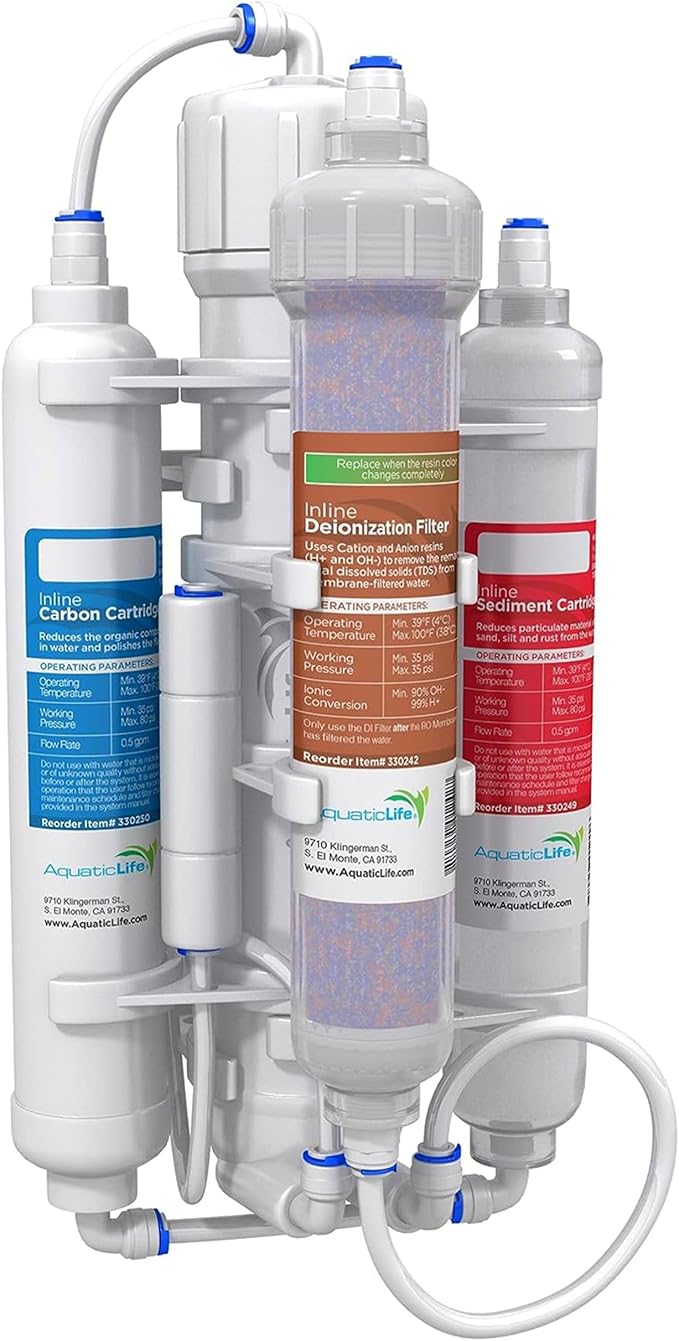 Aquatic Life RO Buddie 4-Stage Aquarium Water Filter System, Reverse Osmosis RO/DI Filtration Unit for Fish Tank, Fountains, and More, 50 GPD (Gallons Per Day)