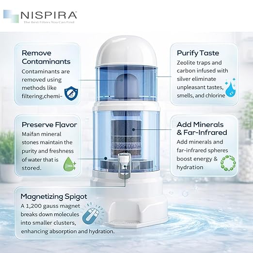 Nispira Super Mineral Countertop Gravity Water Filter System 12L 3-Gallon Household Economical Drinking Pot Water Dispenser