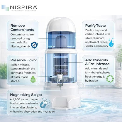 Nispira Super Mineral Countertop Gravity Water Filter System 12L 3-Gallon Household Economical Drinking Pot Water Dispenser
