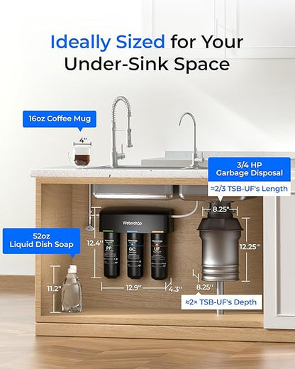 Waterdrop TSB-UF 0.01 μm Ultra Filtration Under Sink Water Filter System, 9 Layer Under Sink Water Filtration System, Reduces Chlorine, Fluoride, Taste and Odor, with A Separate Faucet, Quick Change
