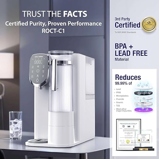 APEC Water Countertop Reverse Osmosis Water Filter, Chills Purified Water 40°F, 6 Stage w/UV RO Filtration System, Removable Pitcher, Removes 1K+ Impurities NSF 372 & 58, Quick Dispense