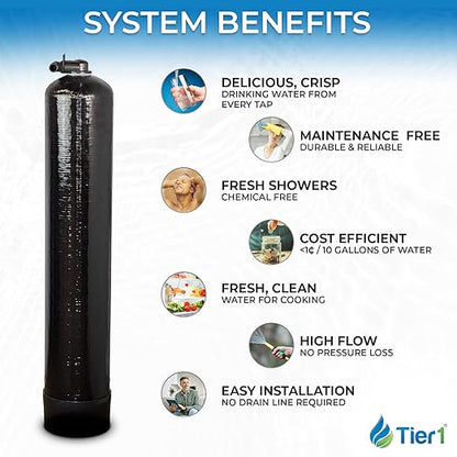 Tier1 Whole House Water Filter System | 300,000 Gallon Chlorine Reduction | Pre-Filled Upflow Tank with 0.5 Cu Ft Acid-Washed Granular Activated Carbon | Home Filtration System