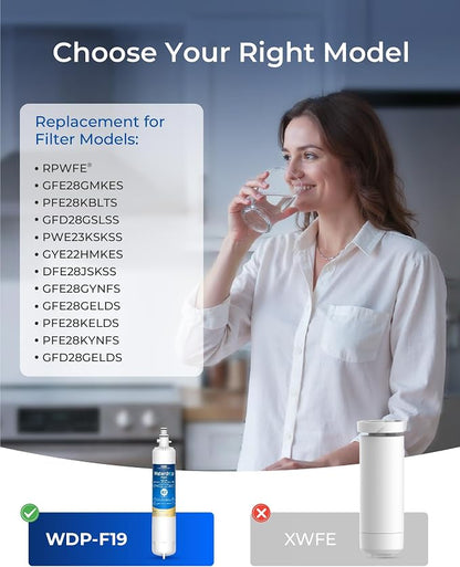 Waterdrop Plus WDP-F19C Water Filter Replacement for GE® RPWFE® | NSF 401 Replacement for GE® RPWF (with CHIP) , GFE28GBLTS, GFE28GSKSS