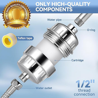 Shower Head Filter Hard Water, Shower Water Filter For Hair And Skin, Shower Filter Head For Hard Water Shower Water Filter Heavy Metals 2 X Silver